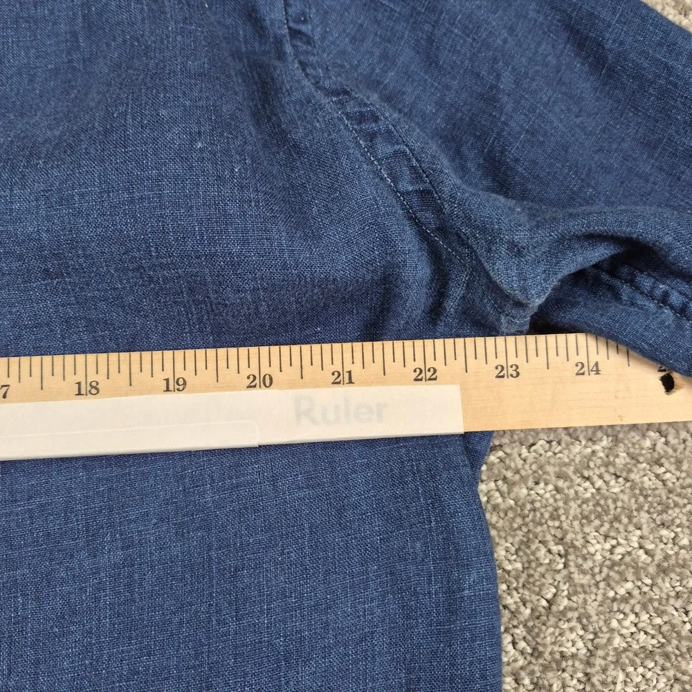 Faherty Shirt Mens M Blue Palma Linen Short Sleeve Indigo Basketweave Chambray